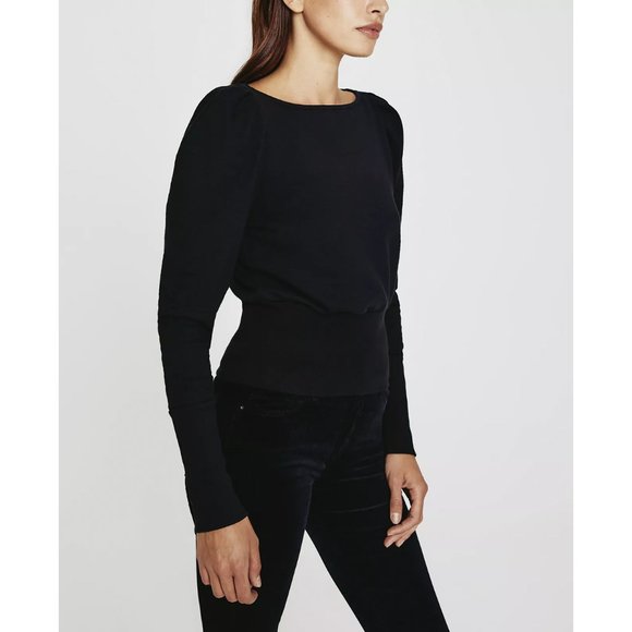 AG Adriano Goldschmied Walker Puff Sleeve Black Sweatshirt Sweater, Size… - Picture 3 of 10